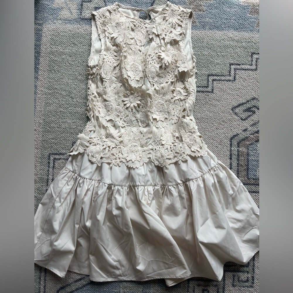 Amy Lynn cream floral appliqué dress.